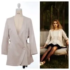 snidel サイドオープンノーカラージャケット テーラード ベージュ 9分丈