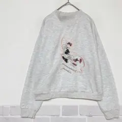 猫刺繍スウェット トレーナー ハイネック グレー ゆるシルエット J650