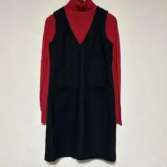 インデヴィ　INDIVI ネイビー Vネック ジャンパースカート