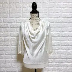 インディヴィ ドレープブラウス 白 38 M オフィス 上品 七分袖