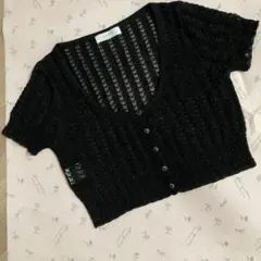 anySiS 透かし編み 半袖カーディガン、ボレロ黒