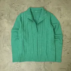 80s vintage スキッパーニット Vネック M グリーン ビビット 派手