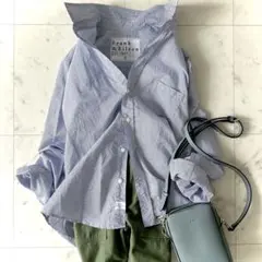 美品 フランク&アイリーン BARRY シワ加工 スキッパーシャツ ブルー S