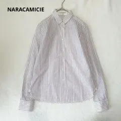 NARACAMICIE ワイシャツ　洗える　ストライプシャツ　コットン　白　紫のサムネイル
