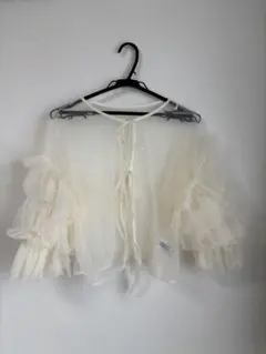 アイボリー フリル シフォン 半袖 トップス