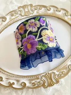 【8Mar.514】インド刺繍リボン ポニーフック＊ビオラ