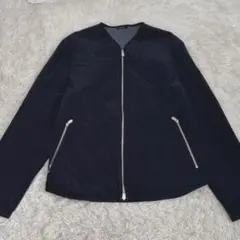 未使用タグ付き　HERMES ノーカラーブルゾン　Hキルティング ネイビー　52