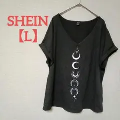 美品✨SHEIN【L】 黒 Vネック Tシャツ 半袖カットソー