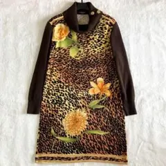 綺麗 レオナール 長袖 ワンピース シルク ウール 花柄 ペイズリー 黒