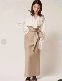 【美品】FRAY I.D ラッフルフリル レースアップブラウス BEG