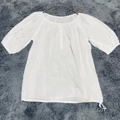 無印良品｜半袖ブラウス（S）白 バルーン袖 シアー MUJIのサムネイル