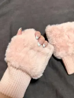 ファー付きフィンガーレスグローブ ピンクのサムネイル
