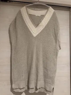 earth ベージュ Vネック ニットベスト