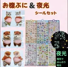 【超人気のセット】おなか ぷにぷに シール 夜光 蓄光 3D 犬 猫 柴犬 光る