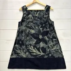 極美品✨45r インディゴ フラワー ノースリーブ ワンピース チュニック