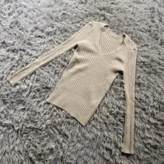 Plage プラージュ Vネック リブニット ベージュ サイズM相当 トップス