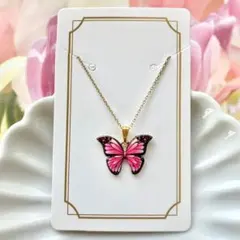 No.501 ハンドメイド　蝶のネックレス（ピンク）