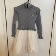 katespadeグレーリブニットチュールワンピース
