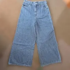 ストライプ柄 ワイドレッグデニムパンツ