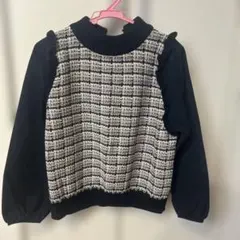 dinos フリル付きチェック柄ニットセーター