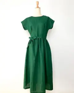 新品★ 近江麻ラミー 秋色 グリーンが綺麗 ロングワンピース 麻100%
