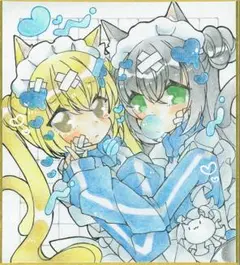 ☆22；手描きイラスト　色紙　オリジナル　原画　ネコミミ　ジャージ