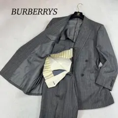 K967 美品 M バーバリー ストライプ柄 ダブル スーツ上下 グレー メンズ