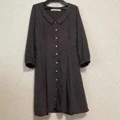 Khaju ワンピース　ドット柄　レトロ　ボタン　シャツワンピース　襟付き