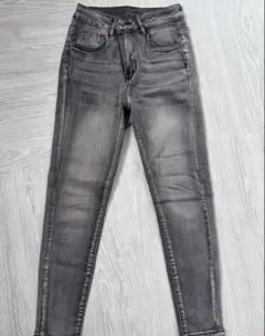 スキニー デニム グレー パンツ SHEIN 低身長 クロップド ストレッチ