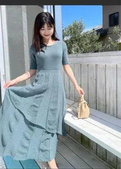 期間限定最終　DURAS グリーン 半袖 カットソーワンピース レイヤード