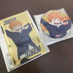 ハイキュー　まねきねこ　日向翔陽　缶バッジ　箔押しクリアカード