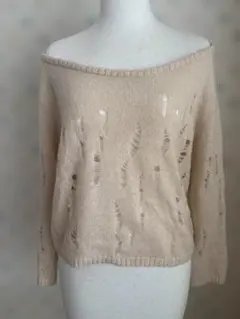 DouDou オフショルダー ニット ベージュのサムネイル