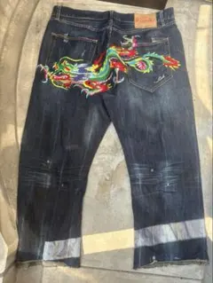 Ed Hardy ドラゴン刺繍 デニム 42×32 極太 B-BOY Y2Kのサムネイル