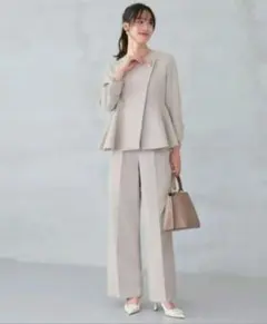 【新品タグ付】ノーカラーペプラムワイドパンツ セットアップセレモニーフォーマル