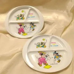 ミッキー&フレンズ 子ども用メラミンプレート ２枚 昭和レトロ レア