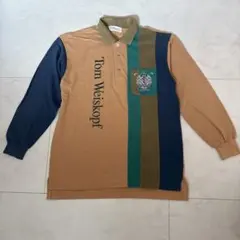 オシャレ【Tom Weiskopf 】刺繍デザイン長袖ポロシャツ、メンズM