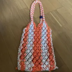 Amina オレンジと白の編みエコバッグ