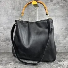 GUCCI バンブー レザー 2way ショルダーバッグ ブラックのサムネイル
