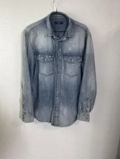 DIESEL ディーゼル　長袖デニムダメージ長袖シャツインディゴサイズL