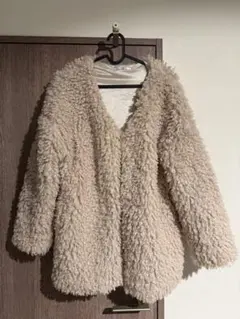 ベージュ ボアジャケット Vネック オーバーサイズ