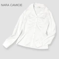 美品】 NARACAMICIE 長袖ブラウス ギャザー 1 ホワイト 襟レース 