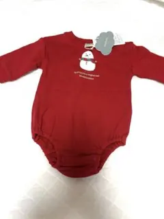赤 雪だるまロンパース 70cm 新品未使用