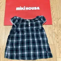 ミキハウスファースト＊柔らかガーゼ生地の半袖チェック柄トップス＊80グリーン系