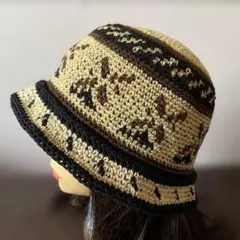 クロシェハット　クラッシャーハット バケットハット　ゆったりめ　つば付き帽子