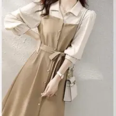 【訳あり新品格安】ワンピース レディース ウエストリボン 前開き 春 秋