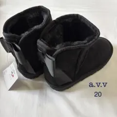 a.v.v★20 リボン付フェイクムートンブーツ 黒
