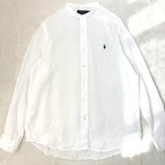 リネン100%ポロラルフローレン バンドカラー リネンシャツ 現行 白 L