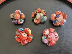 花形布製ブローチ フラワーブローチ 和小物 ５個セット カラーミックス