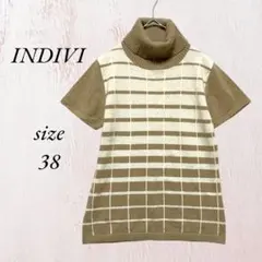 135 INDIVI アンゴラ混 カシミヤ混 タートルネック 半袖 ニット 38