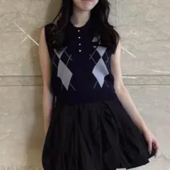 ダズリン ポロカラーニットベスト ネイビー 紺色